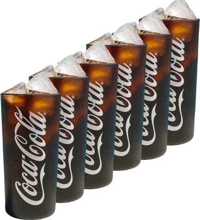 Coca Cola Glazen - Longdrinkglazen Frozen - Frisdrankglazen Zwart - Officiële Coca Cola glazen - Vaatwasserbestendig - Glas - 135 x 61 mm - Glaswerk - Drankglazen - Set van 6