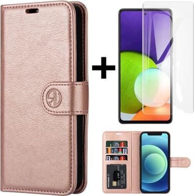 A55 hoesje/ Hoesje Geschikt voor Samsung Galaxy A55 5G Wallet Case/Portemonnee Book case kaarthouder en magneetflipje/kleur Rose goud + Gratis screenprotector