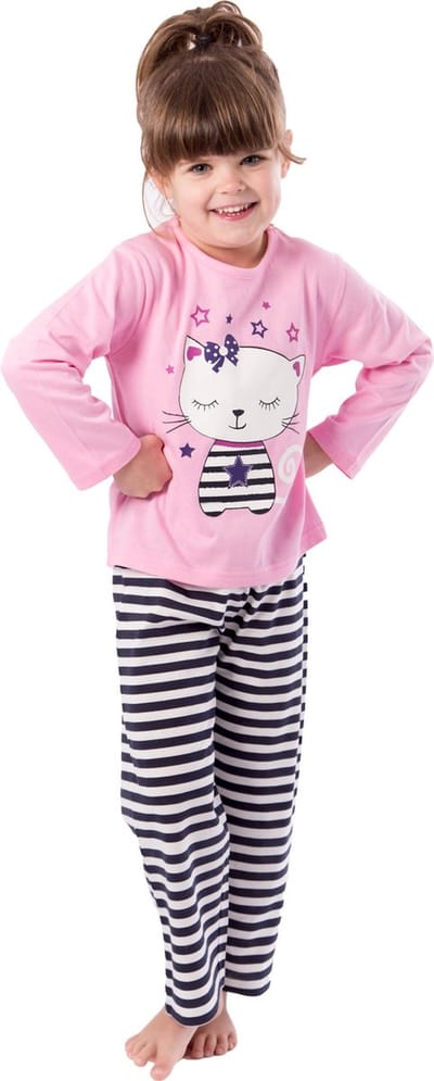 Amantes Meisjes Pyjama 100% katoen lange mouw - roze/kat - maat 92/98