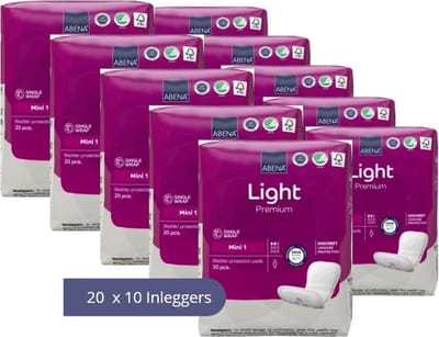 ABENA Light Mini 1, 200x Inlegverband, Karton, te Dragen in aansluitend Ondergoed- Voor Lichte tot Matige Urineverlies - Absorptie 180 ml, roze