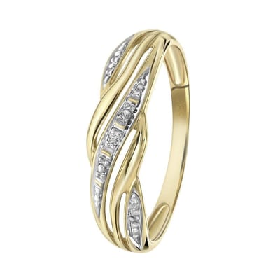 Lucardi Dames Bicolor ring met diamant 0,01ct - Ring - Cadeau - 14 Karaat Goud - Witgoud en Geelgoud