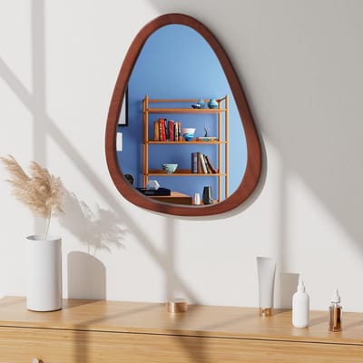 Asymmetrische Spiegel - Houten Spiegel - Wanddecoratie - Rustieke Houten Lijst - 57 x 44 cm - Geel