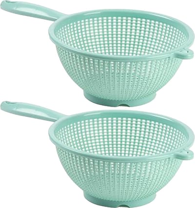 Plasticforte Keuken vergiet/zeef met handvat - 2x - kunststof - Dia 24 cm x Hoogte 11 cm - mintgroen