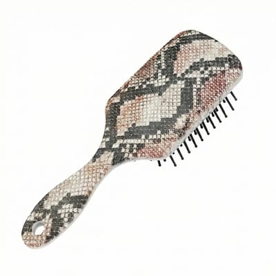 Beige zwart bruine haarborstel met slangen print voor dames en heren rechthoekige haarborstel met kunststof pinnen en ergonomische handgreep geschikt voor dagelijks gebruik en normaal haar