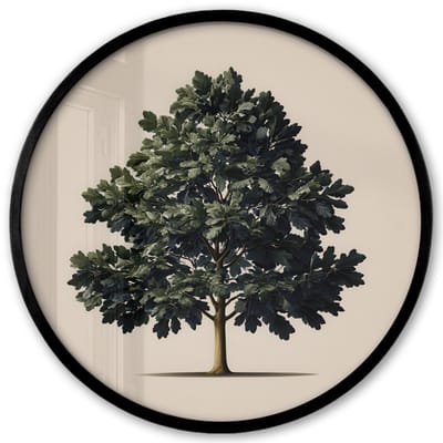 Poster in lijst Rond - Fotolijst 40x40 cm - Posters - Eikenboom - Schaduw - Egaal - Ronde posterlijst zwart - Decoratie - Wanddecoratie woonkamer - Muurdecoratie slaapkamer