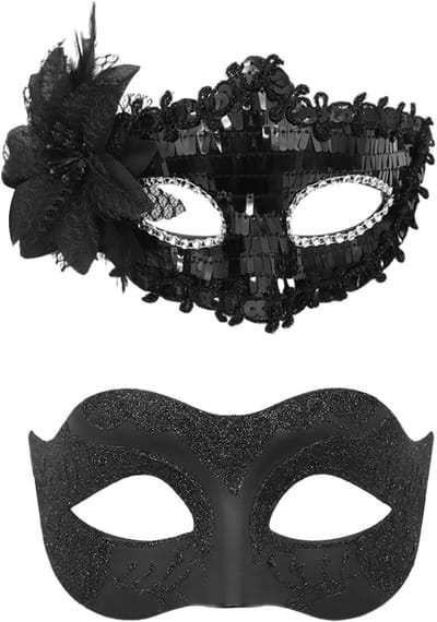 Dailygoods- Paillettenmasker - 2 Stuks - Geschikt voor Carnaval/Feest - Halfgelaatsmasker - Gering Gewicht - Elastische Verstelriem - Zwart - Feestmasker