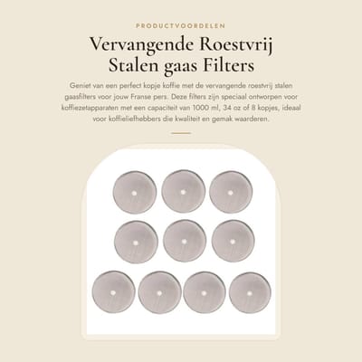 Dailygoods- Koffiefilter 10x Roestvrij Stalen - Franse Pers - 1000 ml/34 oz - Filters voor Koffiezetapparaten - Eenvoudig te Reinigen - Geschikt voor Thuis en Camping - Koffiefilterset