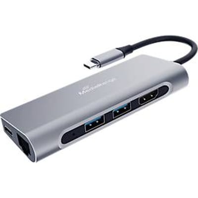 MediaRange USB Type-C multipoortadapter, 2x USB 3.2, 1x HDMI (4K), LAN-aansluiting, zilver