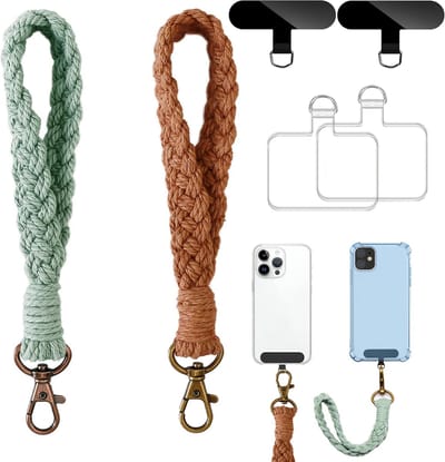 Macramé Lanyard Sleutelhangers Set - Auto Sleutelhouder Keycord - Keychain met Karabijnhaak\Sleutelringen voor Volwassenen - Musketonhaak Telefoon Keykoord - Vrouwen, Mannen, Dames & Kinderen Universeel Telefoonkoord/Telefoonketting - GSM Pols Koord