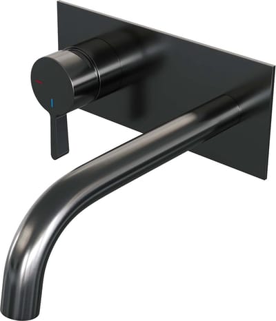 Brauer Gunmetal Edition inbouw wastafelmengkraan met gebogen uitloop en afdekplaat model E2 gunmetal geborsteld PVD