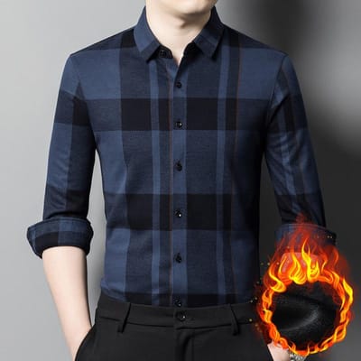 Chemise Polaire à Carreaux pour Homme Hiver Nouveau Âge Moyen et Jeunes Décontractée Ample Chaude Épaissie 4XL black
