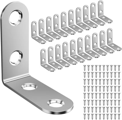 Set van 20 metalen hoekverbindingen 40 x 40 mm met 85 schroeven voor het verstevigen van hout, ideaal voor meubels en constructies