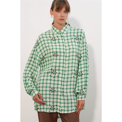 Oversized Ruitjes Crepe Shirt