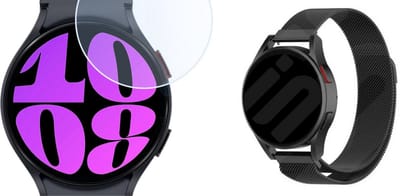 Strap-it Milanese band + Screenprotector - geschikt voor Samsung Galaxy Watch 7 40mm / Watch 6 40mm / Watch 5 40mm / Watch 4 40mm / Watch FE - RVS Stalen band - Magnetische sluiting - Zwart