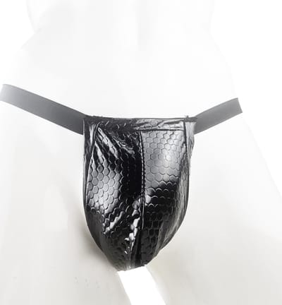 BamBella® Slip Datex (Latex & Stof ) voor mannen - S/M - Erotische Sexy SM BDSM Lingerie Heren - Zwart mannen ondergoed slip Reptiel print