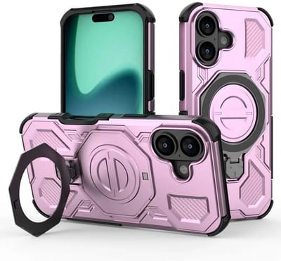 Hoesje geschikt voor Apple iPhone 17 | Compatibel met MagSafe / Qi2 | 360° Draaibare Magnetische Standaard | Back Cover Kickstand Ring | Roze