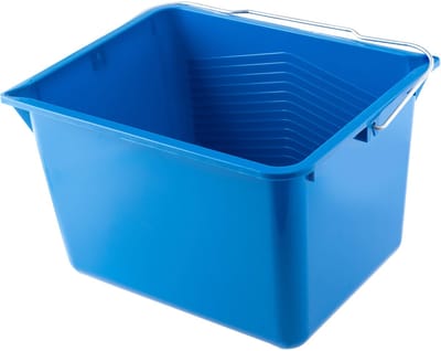 KADAX Verfemmer, vierkante kunststof schilderemmer met metalen handvat, stabiele wateremmer met gietrand, voor renovatie, tuin, poetsemmer, rechthoekig, licht (8 l, 1 stuk, blauw)