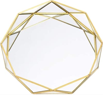 Ronde Glazen Sieradenopslag Tray met Messing Afwerking, Decoratieve Organizer voor Parfum en Cosmetica, Ideaal voor Dresser en Badkamer, Stijlvol en Praktisch