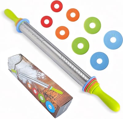 Instelbare deegroller van roestvrij staal met dikte-instelring voor perfecte pizza, pasta en koekjes, professioneel keukengerei voor gelijkmatige deegdikte en gebruiksgemak