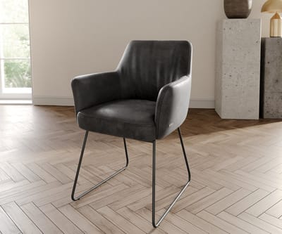 Gestoffeerde-stoel Xana-Flex met armleuning slipframe zwart microvelours antraciet vintage pocketveer kern