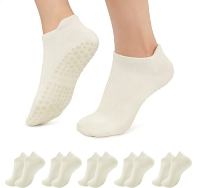 5 paar antislip yogasokken voor dames - Pilates yoga antislipsokken - antislip sokken met stippen voor indoor fitness - ademende mesh sportsokken voor dames - geschikt voor fitness, ballet, dans, yoga en thuisworkouts