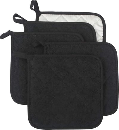 Keukenhandschoenen Set - Ovenwanten Hittebestendig - Koken Bakken - 100% Katoen Terry - 5 Stuks - Zwart