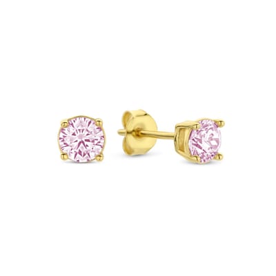 New Bling 9NB-1174 Zilveren Oorknopjes met Zirkonia Steentje 4mm - Roze - Zilver - Verguld/Goud op Zilver