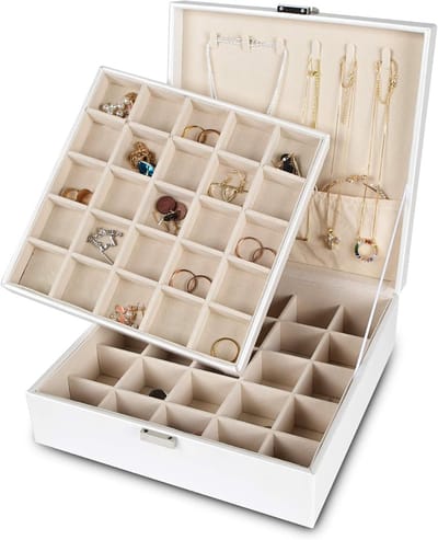Earring Organiser en Sieradenopbergdoos met 50 Compartimenten en 6 Haken voor Kettingen en Armbanden (Pareloog)