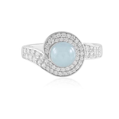 Cavill - Zilveren Ring met Braziliaanse 2,925 ct Aquamarijn en 59 Zirkonia's - 925 Sterling Zilver - Elegante Damesring met Blauwe Edelsteen