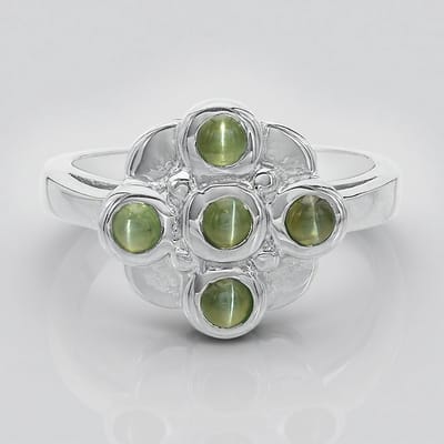 Cavill - 925 Sterling Zilver Ring met 5 Kattenoog Alexandriet Cabochons - 0,52 ct - Elegante Kleurveranderende Edelsteenring Maat 17