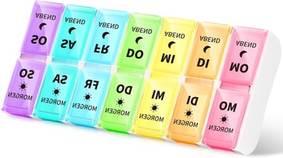 Tabletten Organizer voor 7 Dagen met 2 Compartimenten, Afneembare Medicijn Doos, Weekdoos voor Pillen en Vitaminen
