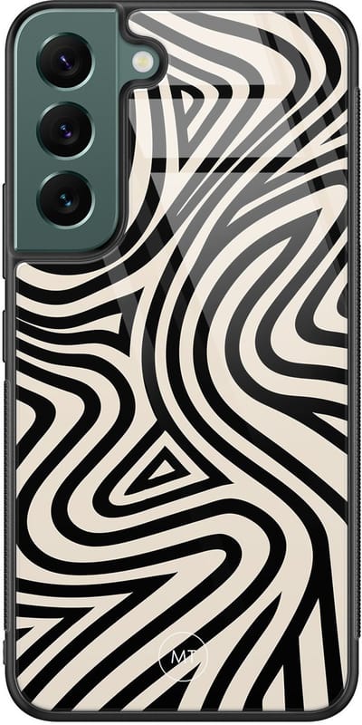 Hoesje geschikt voor Samsung Galaxy S22 - Groovy lines - Hard Case Zwart Back Cover - Print - Zwart - Mooie Telefoonhoesjes