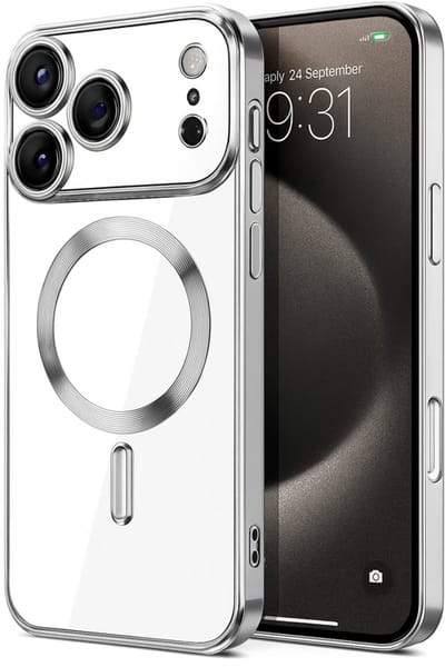 Telefoonhoesje Geschikt voor iPhone 17 Pro – Siliconen Hoes met Chroom – Compatibel met MagSafe – Geïntegreerde Camerabescherming – Zilver – FuturiQ