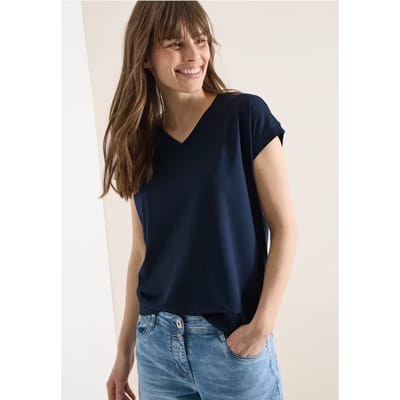 Shirt met korte mouwen en V-hals in effen kleur