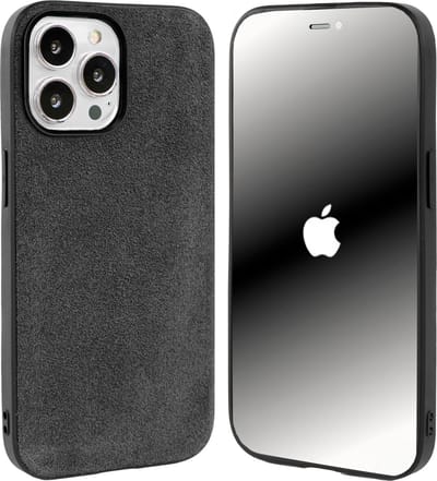 Coverzs Alcantara & TPU Magneet hoesje geschikt voor iPhone 14 Pro Max hoesje - kunstleren telefoonhoesje - kwalitatieve backcover - duurzaam Alcantara kunstleren materiaal - telefoonhoesje met camerabumper (zwart)