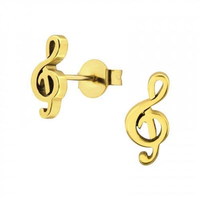 Zilveren oorbellen - Oorstekers - Gold plated oorstekers, G sleutel