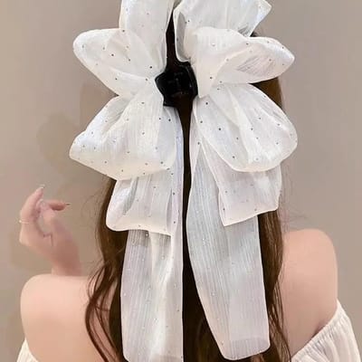 Grote Boog Haarklauw Clip Super Fee Temperament Hoofdtooi Vrouwen Haarclip Zoete Haaraccessoires wit