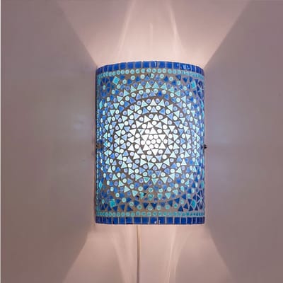 Wandlamp | 17 x 26 cm | oosterse wandlampen | E14 | blauw | glas metaal | oosters