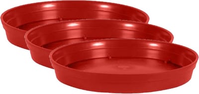 EDA Bloempot onderschaal Toscane - 3x stuks - kunststof - rood - D28 cm - opvangschalen