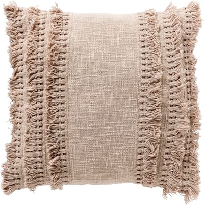 Dutch Decor FARA - kussenhoes 45x45 cm - 100% katoen - met franjes - Pumice Stone - beige - met rits - zonder binnenkussen