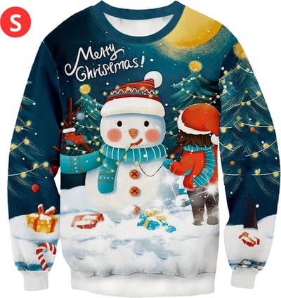 Bovista Kersttrui - Heren - Foute Kersttrui - Christmas Sweater - Kerst Sweater - Christmas Jumper - Pyjama - Maat S - Sneeuwpop