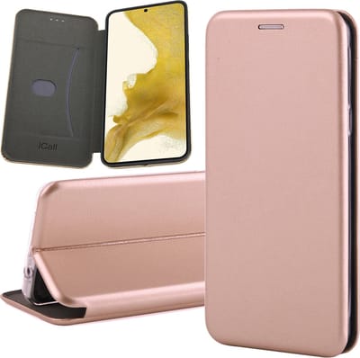 Hoesje geschikt voor Samsung Galaxy S22 Plus - Book Case Kunstlederen Wallet Cover Minimalistisch Pasjeshouder Hoes Roségoud