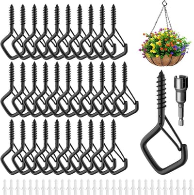 Dailygoods - Schroefhaken Set - Voor Planten, Lampen en Decoratie - 40 Pond Draagvermogen - Zwart - Decoratief en Stevig - Ideaal voor Binnen en Buite...