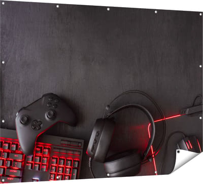 Gards Tuinposter Gaming Spullen - Accessoires - Controller - 160x120 cm - Tuindoek - Tuindecoratie - Wanddecoratie buiten - Tuinschilderij