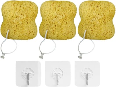 Set van 3 Bad Sponsen met 3 Zelfklevende Haken - Fluffy, Porous en Peeling Spons voor een Verfrissende Doucheervaring