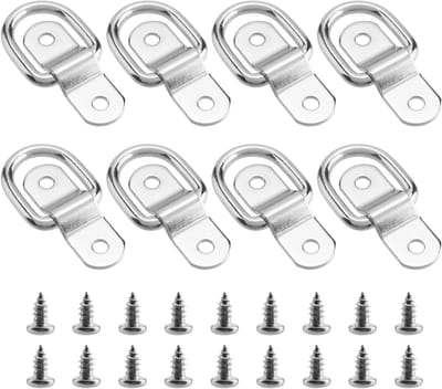 Set van 8 D-ring bevestigingsogen voor aanhangers, lashing ringen, kleine ringankers, oppervlakte gemonteerde ringen, lashing rozen, inclusief 16 schroeven, ideaal voor boten, aanhangers, vrachtwagens en ladingen