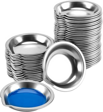 Roestvrijstalen verfschalen set van 48 stuks, 5 cm diameter, ideaal voor airbrush, schilderen en kunstprojecten