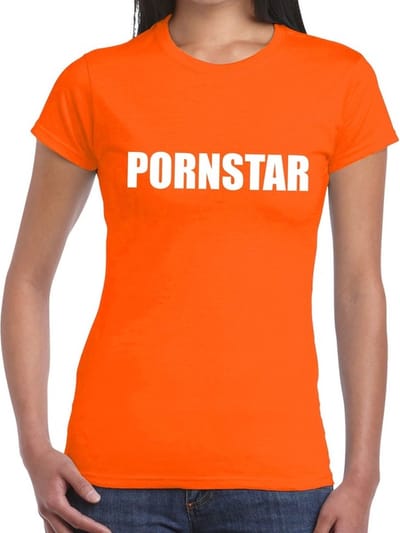 Pornstar tekst t-shirt oranje dames XS