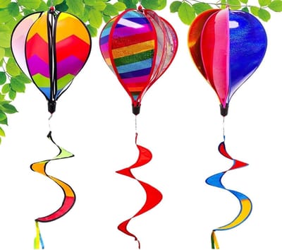 Windspinner Heteluchtballon - Tuindecoratie Molen - Buiten Decoratie - Windgeactiveerde Beweging - 129 cm Hoog - Kleurrijk