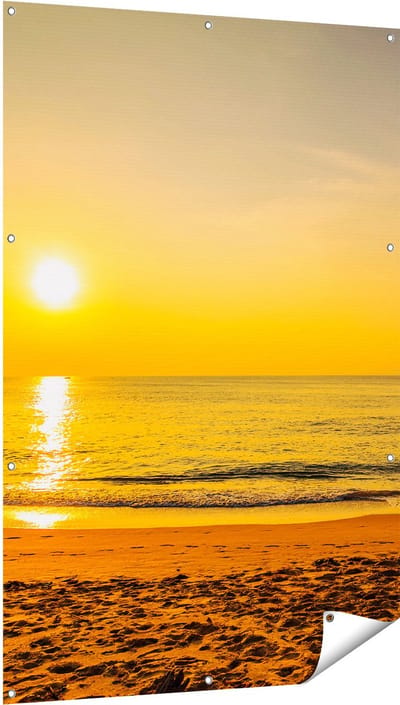 Gards Tuinposter Tropisch Strand tijdens Zonsondergang - 100x150 cm - Tuindoek - Tuindecoratie - Wanddecoratie buiten - Tuinschilderij